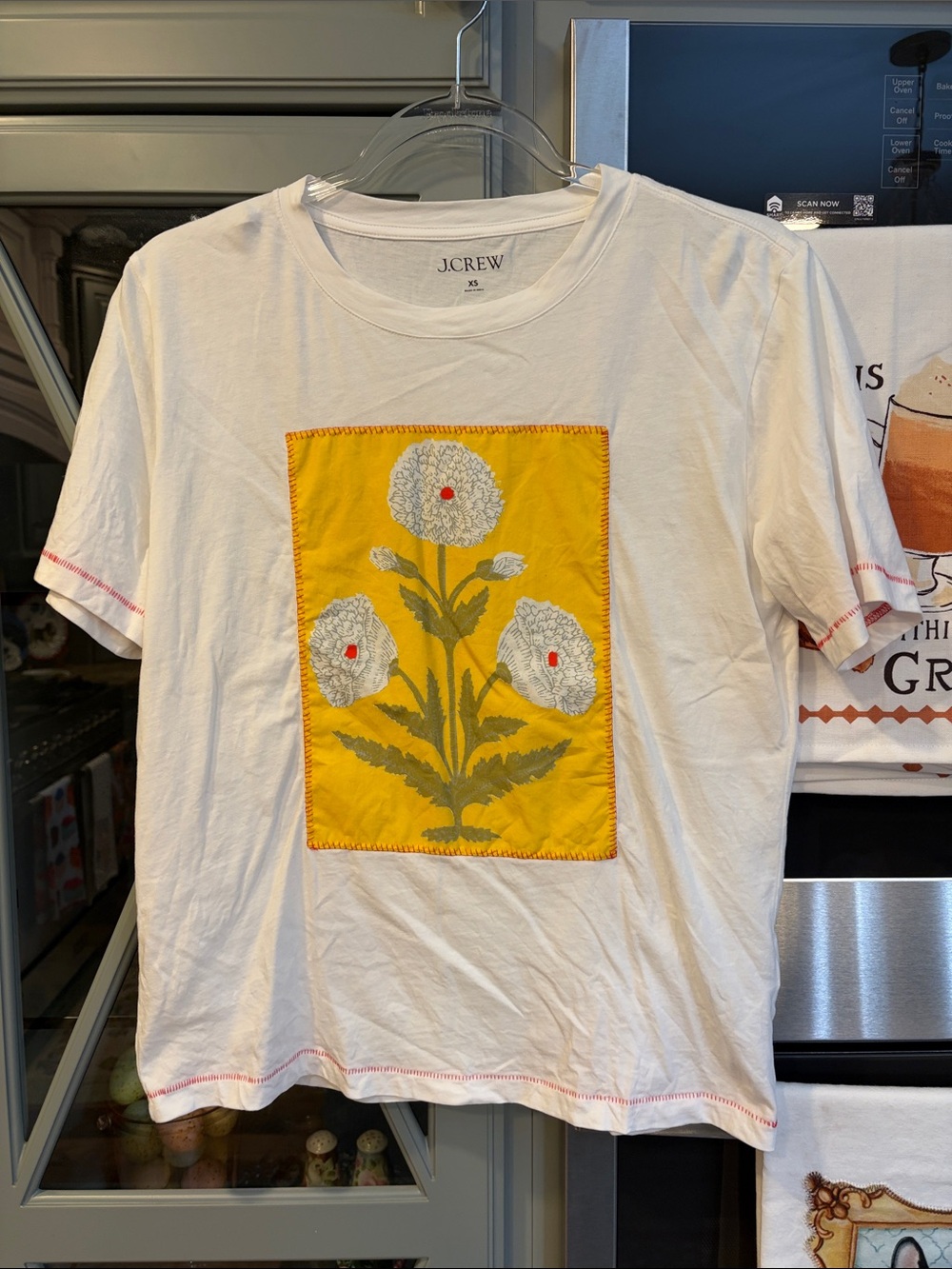 J. Crew White Collections Short-Sleeve Tee with Yellow Floral Patch XS